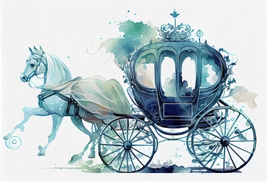 Watercolor Cinderella Carriage Clipart, On White Background, Spaced Out, 4K, Ultra-HD, Vector Art