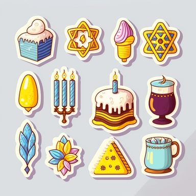 vector sticker design, Hanukkah clipart, white background, flat colors