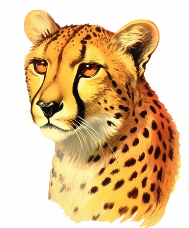 Vintage 1920 Portrait of Cheetah Head Illustration , Chromolithograph, Die Cut, 1920s Illustration, Vintage, Chromolithograph, Colorful, Antique, Ephemera, Clipart, 8k, Isolated on white