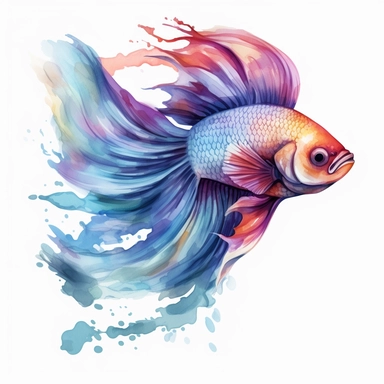 Colorful Betta Fish Watercolor Sublimation Clipart, Clipart, white background, no watermark, no text, no word,