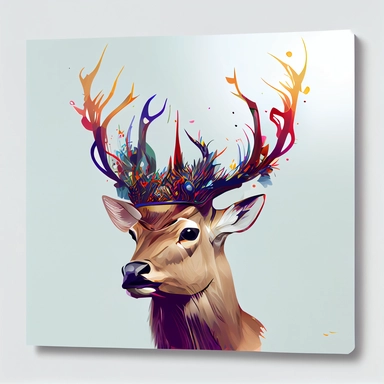 Colorful art of a deer with a crown, clip art, no shadow, white background, hd hdhd, 8k, sharp,