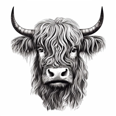 highland cow head clipart color gray