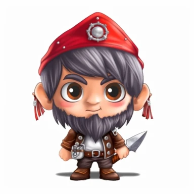 clipart, male kawaii Pirate gnome, kawaii Pirate gnome, isolated on white background, no background