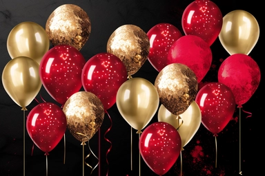 Red and Gold Balloons Clipart, glitter balloon png digital overlays with glitter confetti for birthdays, creat smilar clipart by artist christinereidhe's