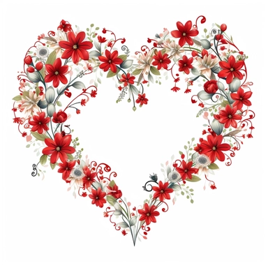 heart shape flower border clipart, white background