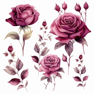 Watercolor Burgundy Roses Clipart