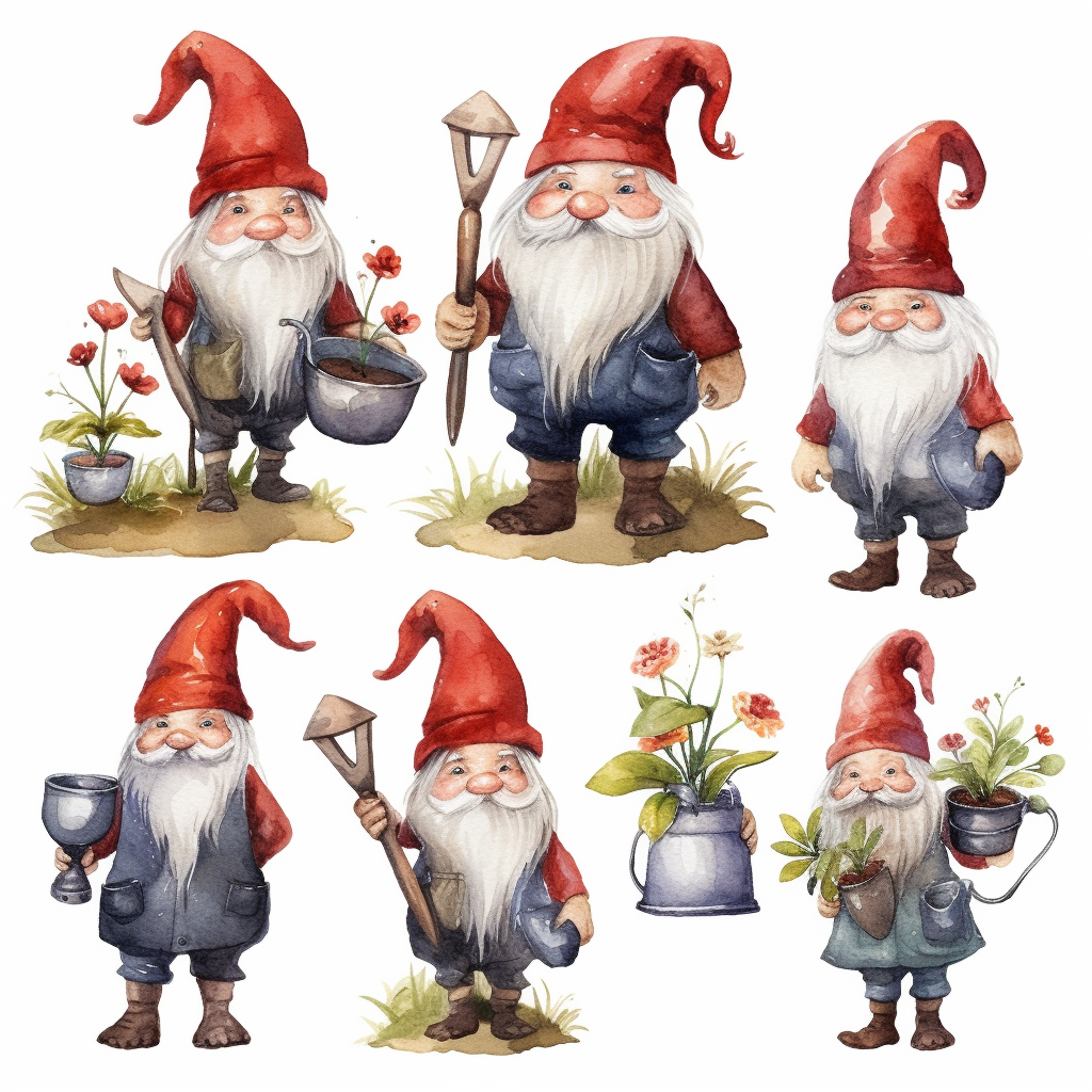 Gnome watercolor clipart set white background - Clip Art Library