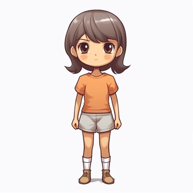 front view of an animated girl standing wearing tshirt character design, full body, drawing a face in maximum quality, high-quality drawing of the face,clipart, full Illustration, 4k, sharp focus, smooth soft skin, symmetrical, detailed face, concept art, style fairy tales, chibi kawaii, . Octane rendering, 3d, perfect face, detailed face, delicate face, perfect sharp lips, detailed eyes.