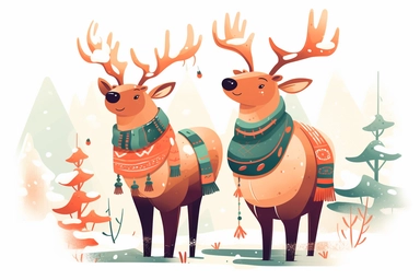 Cute Elk in christmas Day clipart, cartoon, white background,