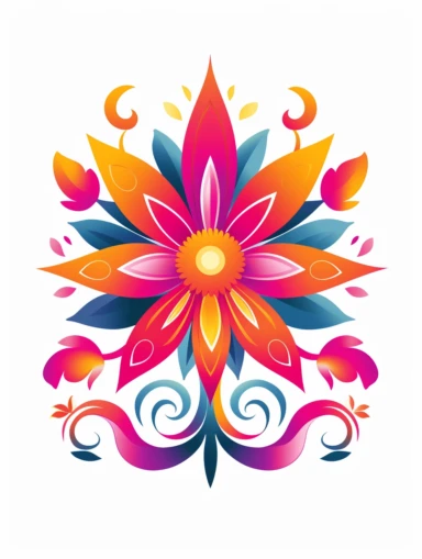 clipart, decorative flower, one per page, flat color clipart, bright hot pink primary colors, isolated on white background,