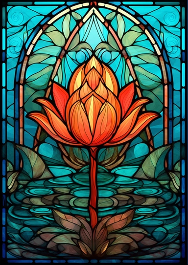 Art deco, stained glass, clipart, lotus, nature, vector, wood