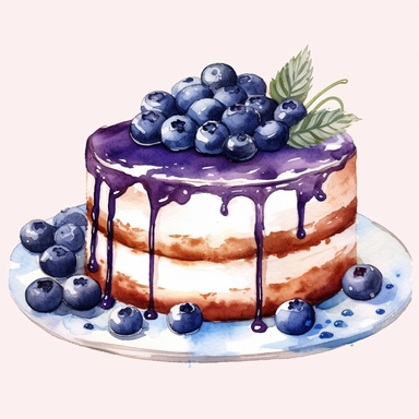 Watercolor blueberry chocolate cake clipart, hd, on white background, spaced out--ar3:2--s1000