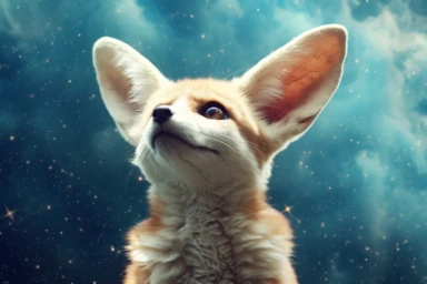 whatercolor fennec looking at the sky clipart, hd, on a croma key background, spaced out