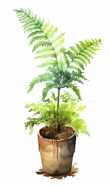 potted fern, clipart, watercolour style,