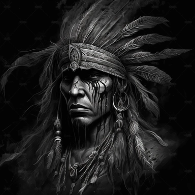 Clipart sketch apache warior black background