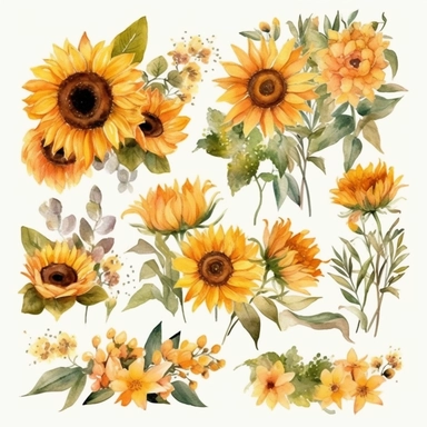 Watercolor Sunflowers Clipart - fall sunflower floral bouquets
