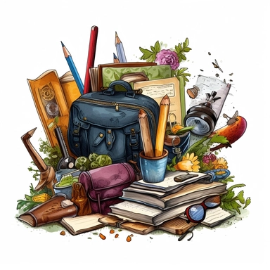 stationery, books, notebooks, pencils, backpacks, folders, globes, computers, and many more, illustrations, clipart, meticulously hand-illustrated, bringing the beauty of nature, white background