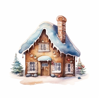 basic watercolor gingerbread house cookie in minimal hand drawn style, Etsy, textured, clipart, white background