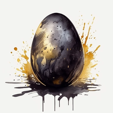 clipart of black golden egg, waterclour style