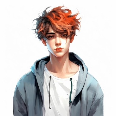 beautiful stunning handsome cute anime e-boy,diferent poses, diferent hair colours paint art style, clipart, white background, superrealistic, one of a kind
