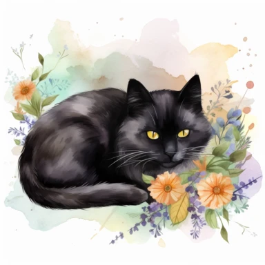 Lazy Black Cat Watercolor Sublimation Clipart, Clipart, white background, no watermark, no text, no word,