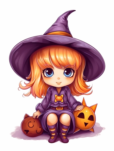 Little cute cartoon witch as clipart on white background