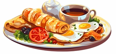 intercontinental breakfast, comic clipart on white background
