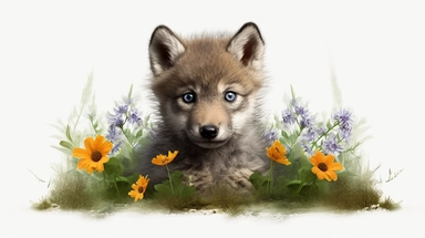 beatrix potter style clipart happy cute baby wolf photo-realistic, ultra sharp, simplicity, higher coherence, minimalism, ultra detailed, hyper realistic details, beautiful, modern, OC rendered, 32k uhd , insane details, intricate details, Photoshoot, Depth of Field, captured with Phase One XF IQ4 camera , 200 Mega Pixel lens,