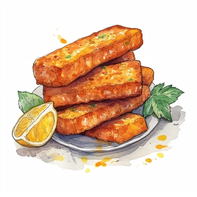 hand painted fish fingers clipart for cookbook illustration no background