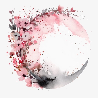 half a circle, minimal, pale pink watercolor flowers, wedding invite, clipart, white background, half circle