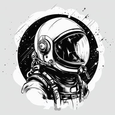 clipart. astronaut head. black and white vector, no outline, ink style, black background
