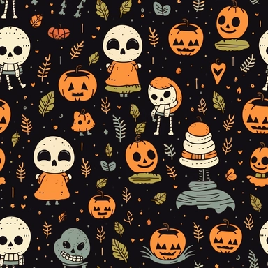 Seamless Cute Halloween Skeleton Clipart,