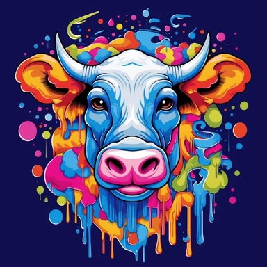 Tshirt features Design, CLIPART CONCEPT, Three-dimensional Rainbow Pantone COW with DAIM graffiti artwork and graffiti design, large-scale canvas, animated gifs, precisionist art, 3D vector graphics Design, Contour Drawing with Fine Line Artwork, Macro Detailed, FOCUSED ON THE CHARACTER, Clear visuals, Highest Resolution 3D Adobe Illustrator file Eps format, In the style of photo-realistic techniques, Rendering with unreal engine 5, Sublimation Ink, Isolated white background