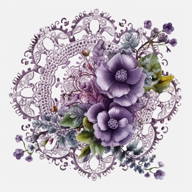 watercolor, hyper realistic, no background, have margins, 8k, ultra detailed clipart, no text, no logo, no trademark Victorian-style lace doilies, lilac