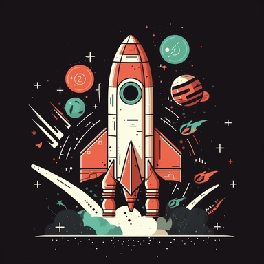 clipart, logo, rocketship blasting through a graph, speedometer, vector style