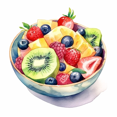 Fruit salad clipart, on white background, watercolor