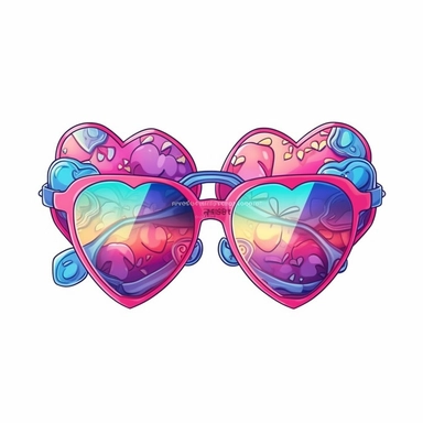 Cute Beautiful Retro 90s Color heart shaped sunglasses Sublimation Clipart,Cartoon, hyper realistic, intricate detail, illustration style,high solution,on the white background