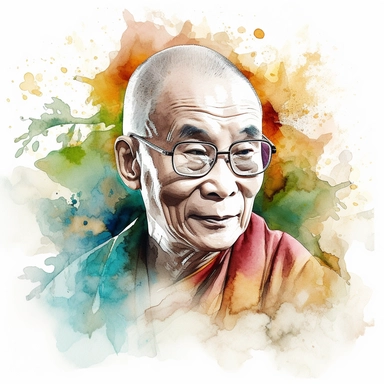 a clipart of a ultra detailed watercolor Dalai Lama in Thailand, with the Buddhism Tian Tan Buddha watercolor as background, v4 ar 2:3