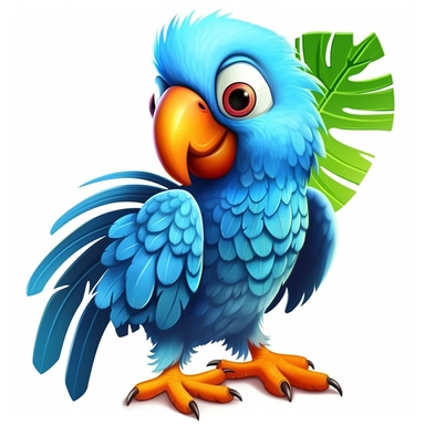a cartoon like blue parrot with an orange beak, big blue eyes, full body, full of blue feathers, big bird, children book style illustration, clipart style, HD, highly detailed, no watermark –ar 3:2 634894548