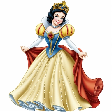 Cute Beautiful Snow White princess Sublimation Clipart, Cartoon, hyper realistic, intricate detail, illustration style, high solution, on the white background