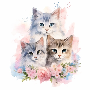 Watercolor Floral Cats Clipart Bundle, Watercolor Clipart, Digital Download, Kittens Animals, Cottagecore Kitty Cute Animals Illustrations