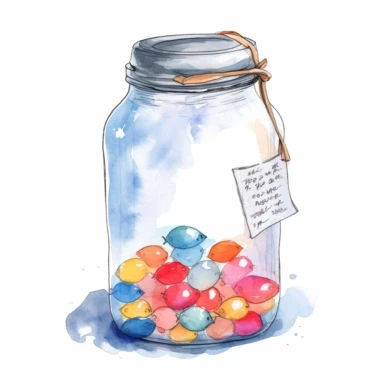 mockup of a faithfulness jar and write down times when you were faithful and trustworthy, flat vector clipart for kids, Minimalist cartoon style, creative design with watercolors, on white background