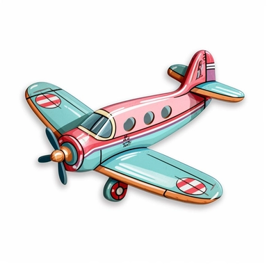 Vintage Hand painted pastel clipart of a toy airplane wall hanger in the style of vintage nursery kitsch Lefton, retro midcentury 1950’s, white background, contour