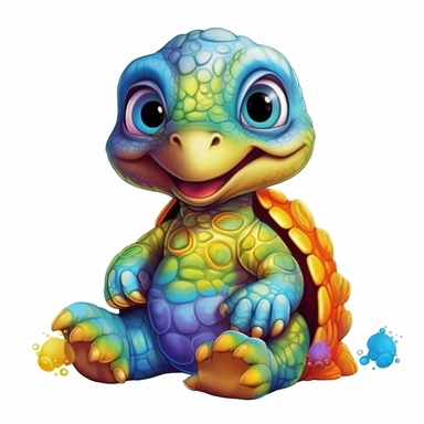Cute Beautiful Happy Face Rainbow Baby Turtle is sitting full body Sublimation Clipart ,very detailed , Cartoon,hyper realistic, intricate detail, illustration style,high solution,on the white background