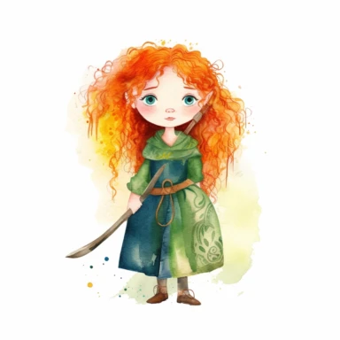 watercolor clipart, Merida from Brave, high detail, single design, 8k