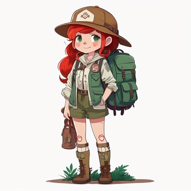 a cute scout girl, clipart, full body, redhead