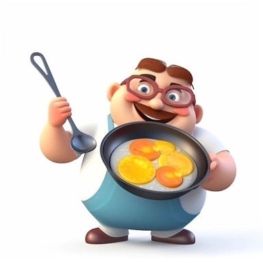 3d render, funny cartoon character flexible hand cooking breakfast in a pan, clip art isolated on white background. Social media metaphor, recommendation concept , UHD, 8k,