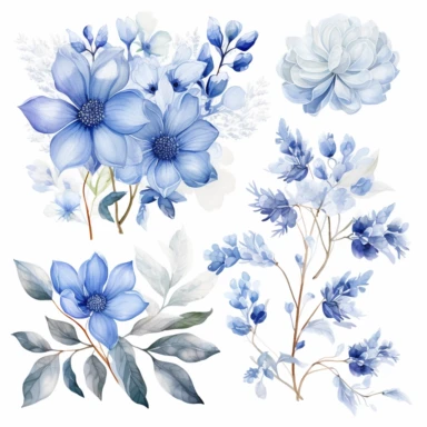 Winter flowers clipart. spreading, watercolor, white background, ice