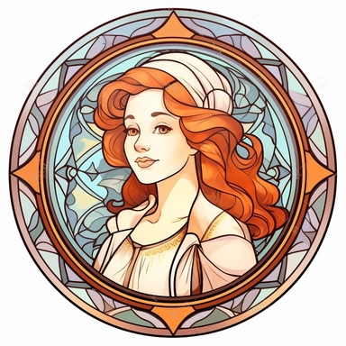 Vintage Cute Beautiful Round Stained Glass girl Sublimation Clipart, Cartoon, hyper realistic, intricate detail, illustration style, high solution, on the white background