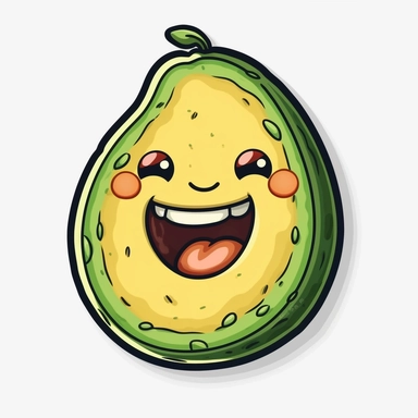 cute Avocado, happy and smiling, bold line, clipart, sticker, white background, no shadow, 8k detail